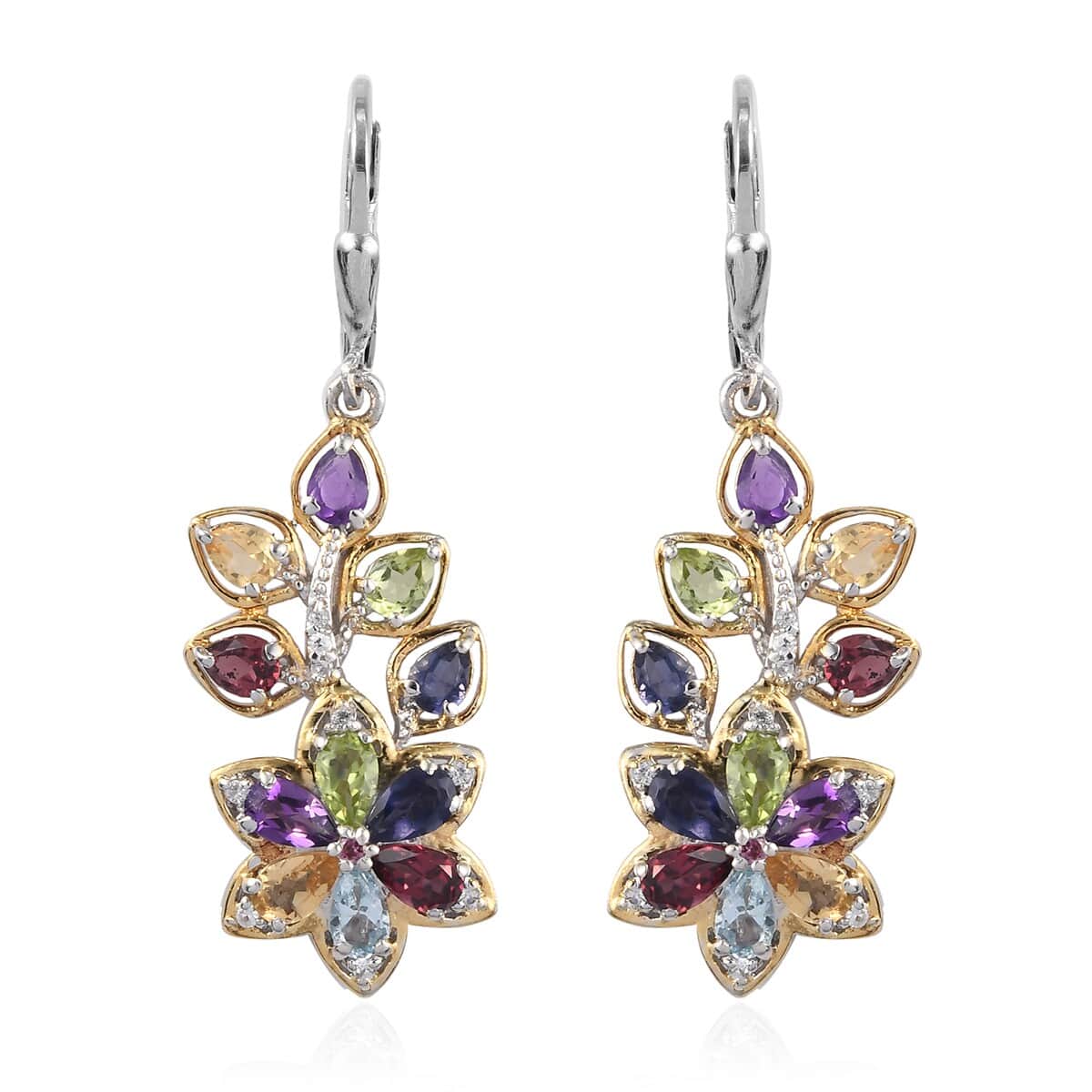 Morro Redondo Pink Tourmaline and Multi Gemstone Earrings in 14K Yellow Gold & Platinum Over Sterling Silver 5.70 ctw image number 0