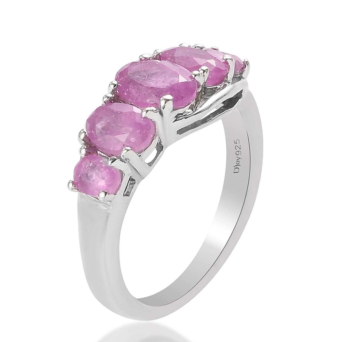 Ilakaka Hot Pink Sapphire 5 Stone Ring in Platinum Over Sterling Silver (Size 7.0) 3.20 ctw image number 3