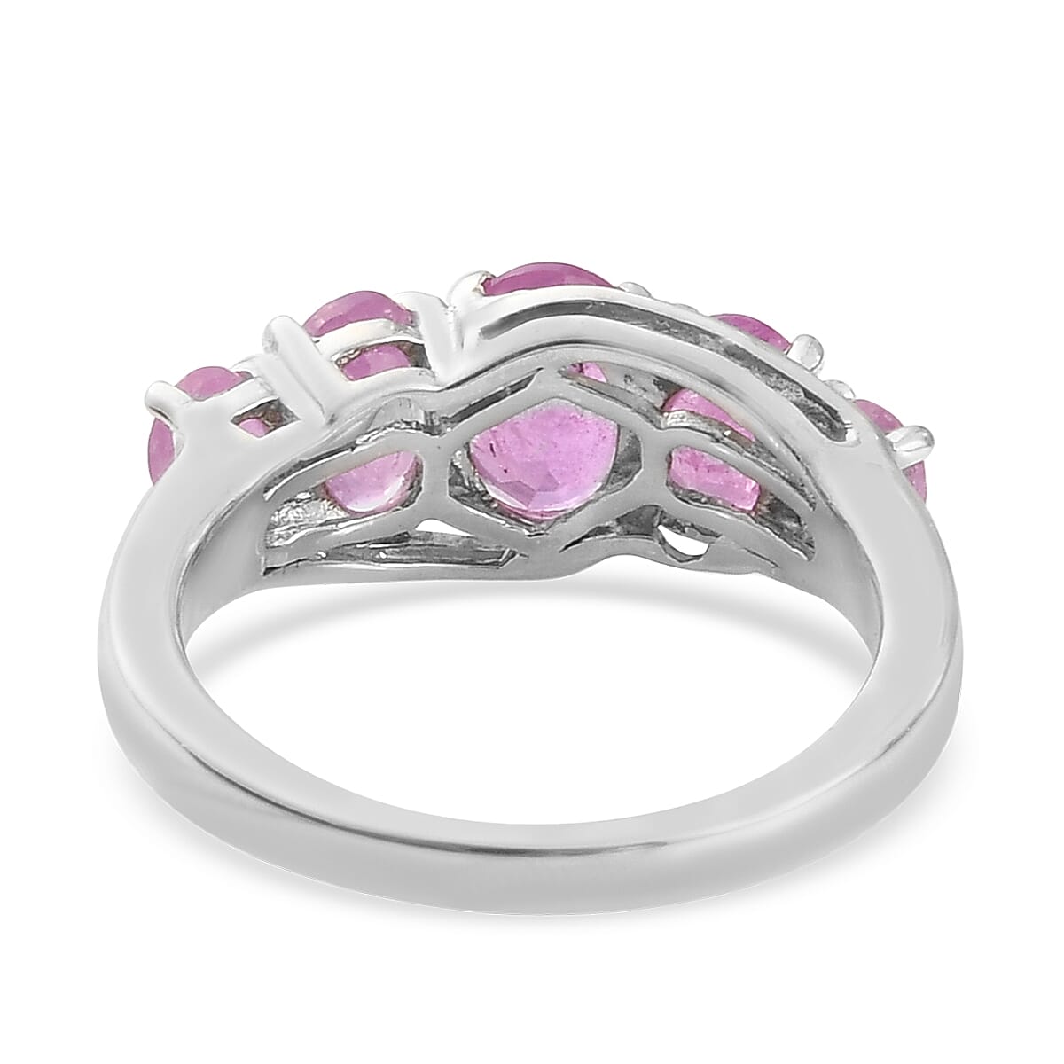 Ilakaka Hot Pink Sapphire 5 Stone Ring in Platinum Over Sterling Silver (Size 7.0) 3.20 ctw image number 4