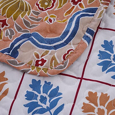 Homesmart Orange and Blue Printed Microfiber Quilt (Queen) and Set of 2 Shams, Quilt Set, Comforter Set, Bed Comforters
