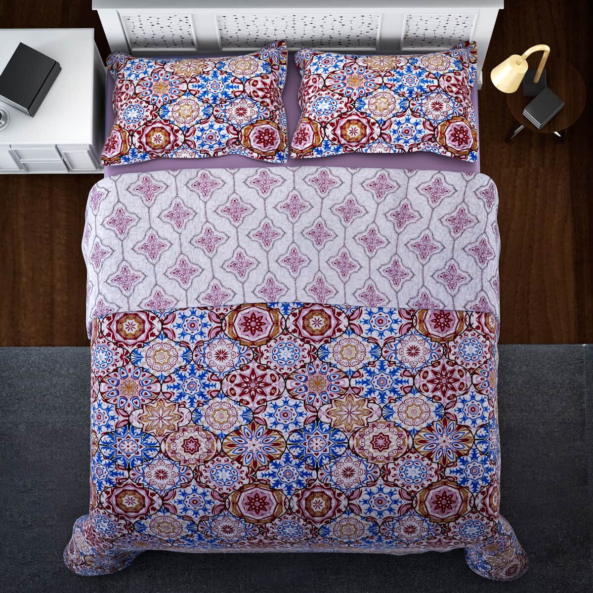 Homesmart Multicolor Printed Microfiber Quilt (Queen) and Set of 2 Shams, Quilt Set, Comforter Set, Bed Comforters image number 1