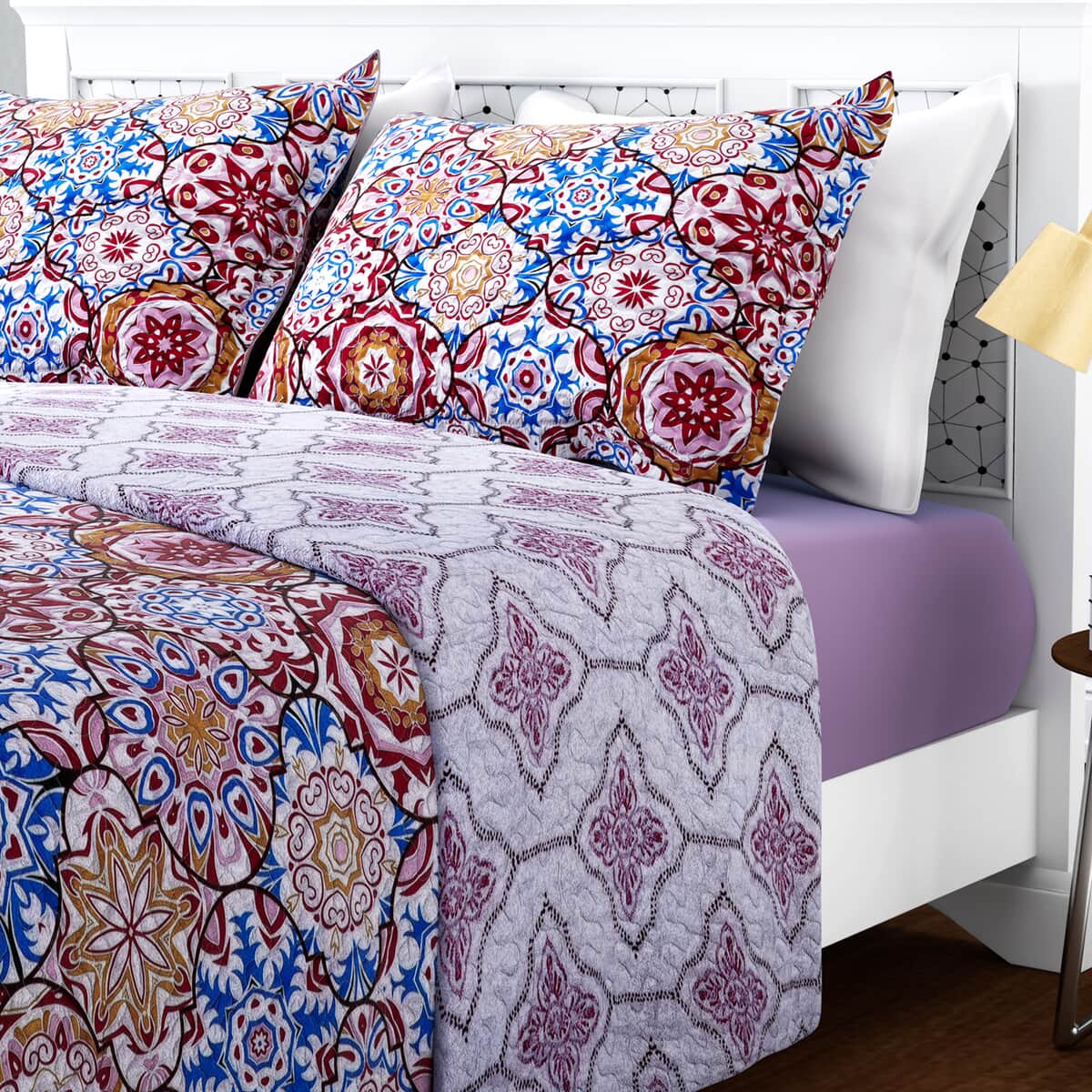 Homesmart Multicolor Printed Microfiber Quilt (Queen) and Set of 2 Shams, Quilt Set, Comforter Set, Bed Comforters image number 2