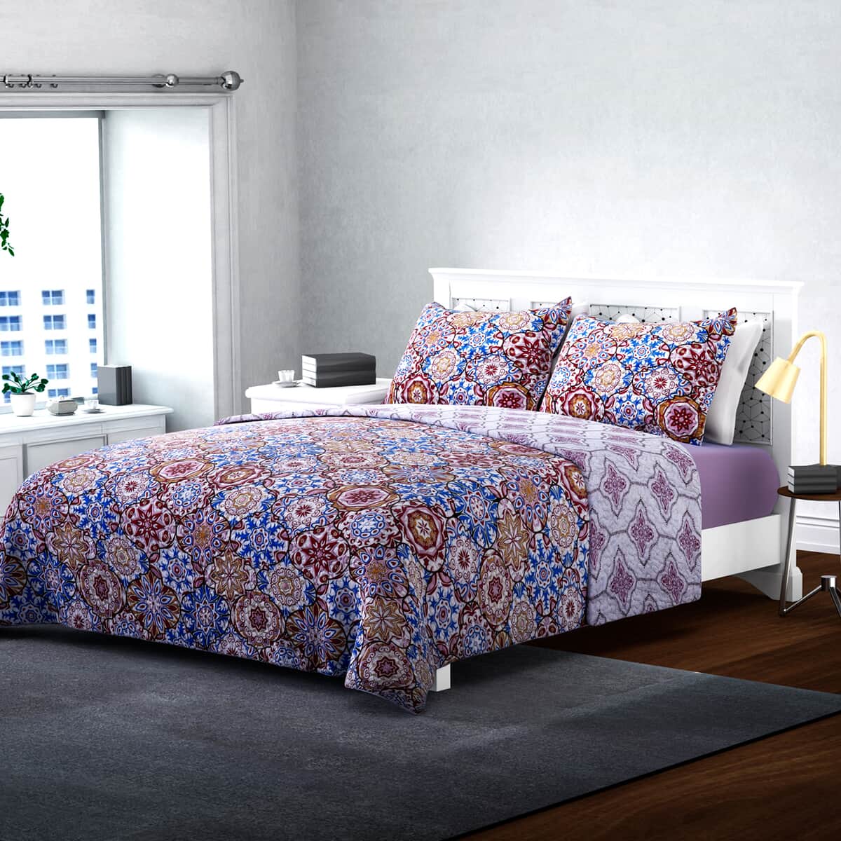 Homesmart Multicolor Printed Microfiber Quilt (King) and Set of 2 Shams, Quilt Set, Comforter Set, Bed Comforters image number 0
