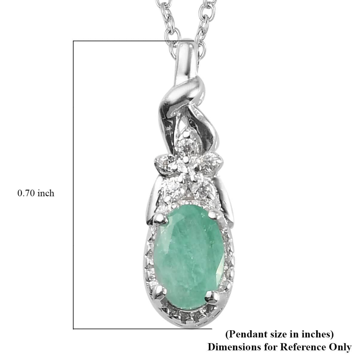 Kagem Zambian Emerald and Zircon Pendant Necklace 20 Inches in Platinum Over Sterling Silver 0.60 ctw image number 3