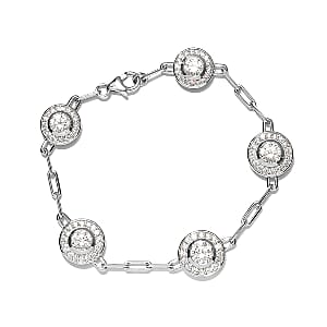 Lustro Stella Made with Finest CZ Paper Clip Link Bracelet in Platinum Over Sterling Silver (7.25 In) 11.10 ctw