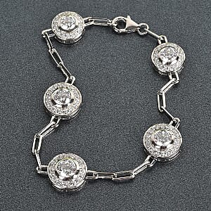 Lustro Stella Made with Finest CZ Paper Clip Link Bracelet in Platinum Over Sterling Silver (7.25 In) 11.10 ctw