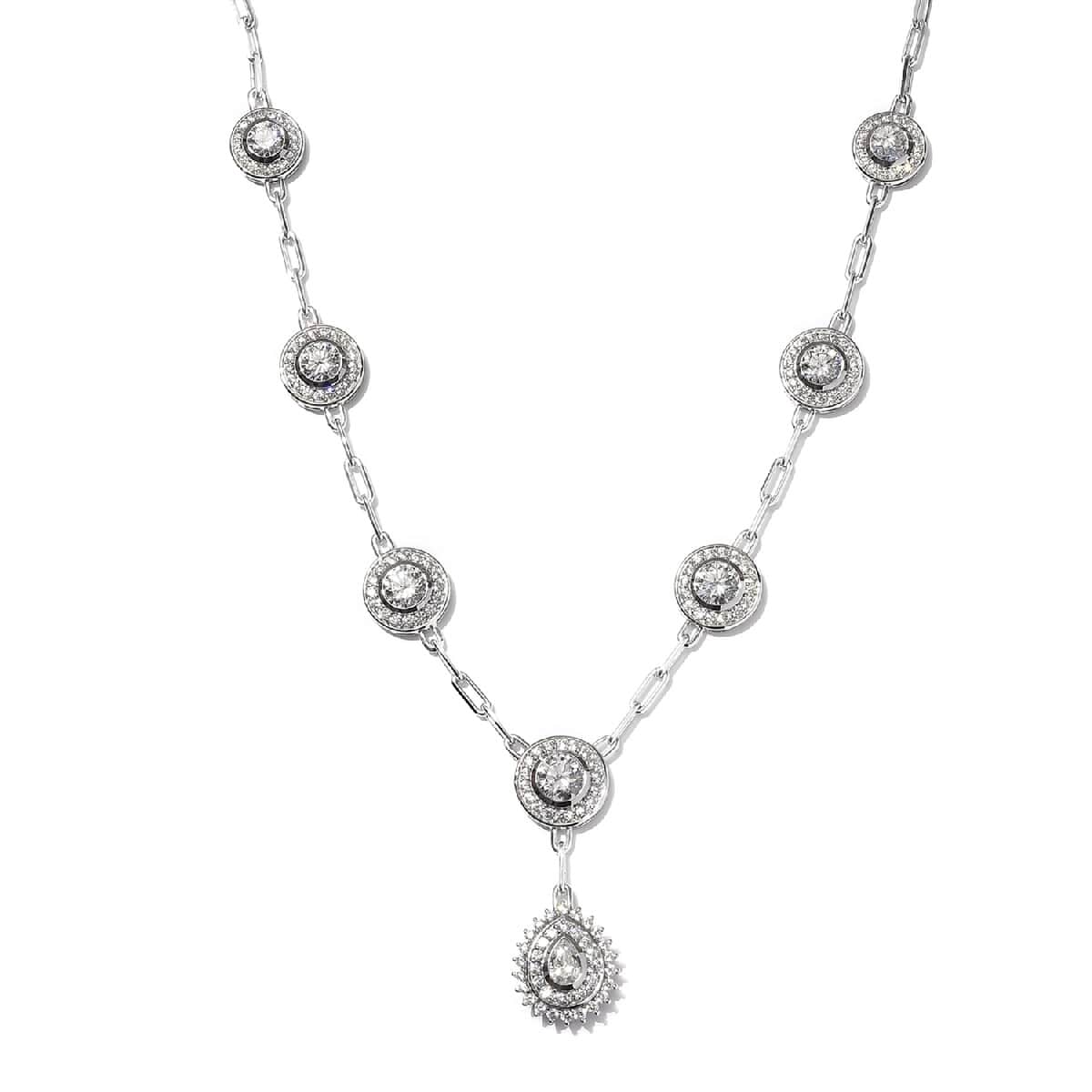 Lustro Stella Made with Finest CZ Paper Clip Link Necklace 18 Inches in Platinum Over Sterling Silver 18.35 ctw image number 0