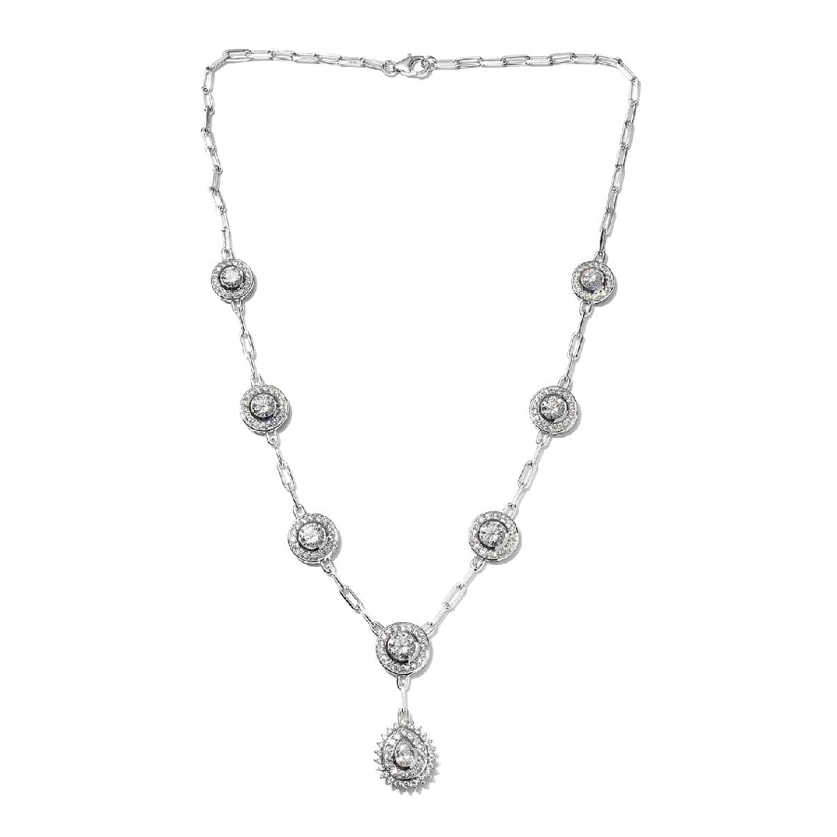 Lustro Stella Made with Finest CZ Paper Clip Link Necklace 18 Inches in Platinum Over Sterling Silver 18.35 ctw image number 3