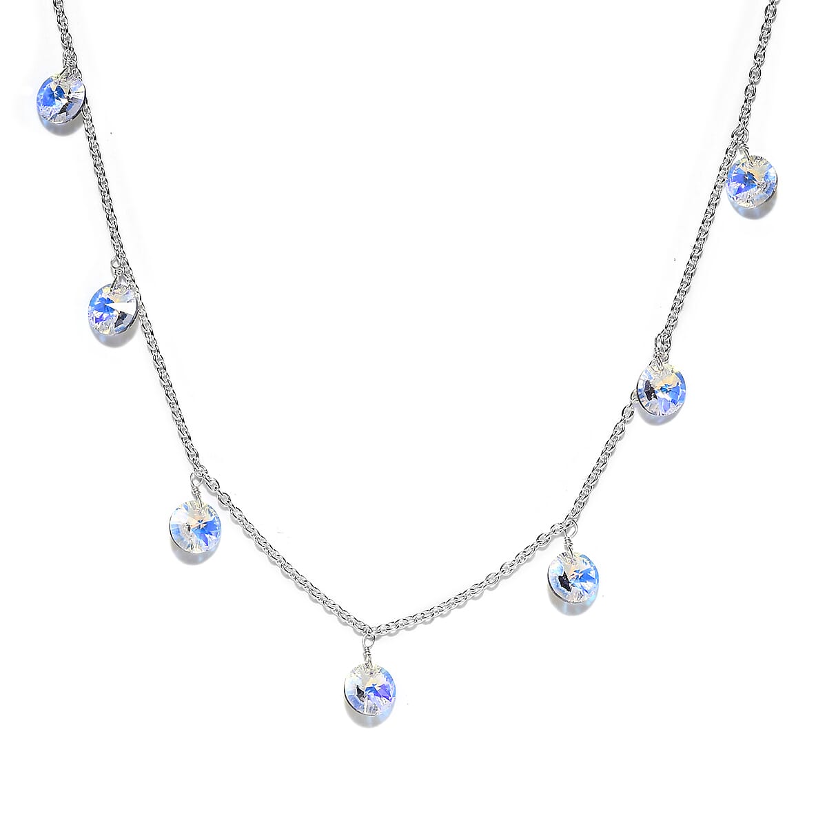 Aurora Borealis Crystal Station Necklace 18 Inches in Sterling Silver image number 1