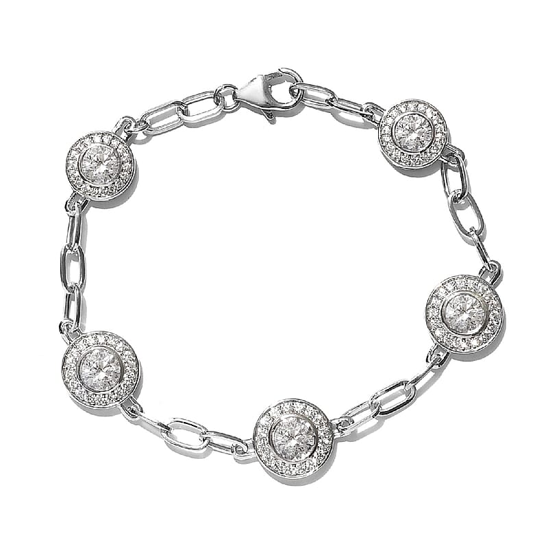 Lustro Stella Made with Finest CZ Paper Clip Link Bracelet in Platinum Over Sterling Silver (8.00 In) 11.10 ctw