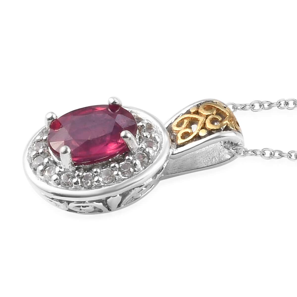 Niassa Ruby (FF) and Zircon Pendant Necklace 20 Inches in Vermeil Yellow Gold and Platinum Over Sterling Silver 1.75 ctw image number 2
