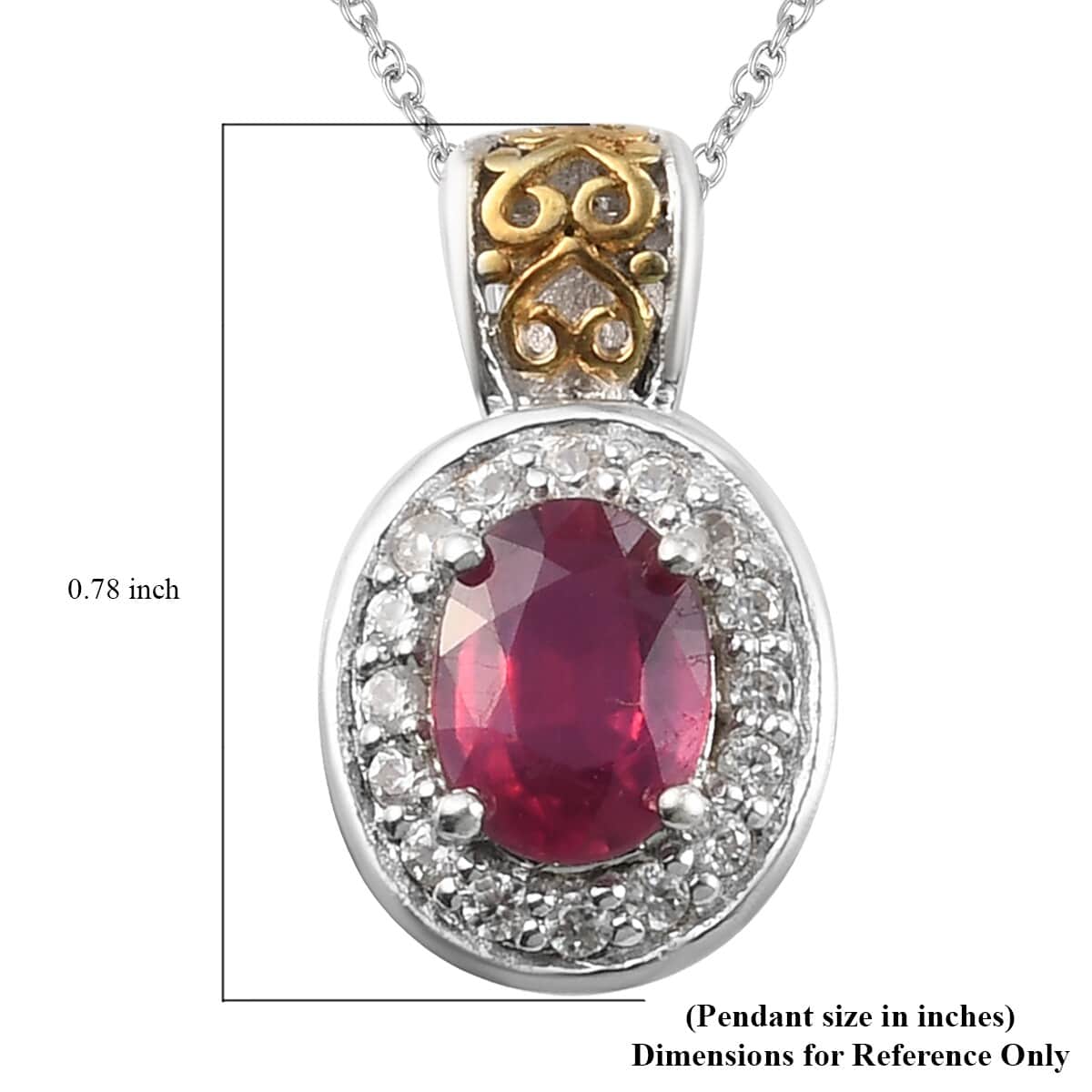 Niassa Ruby (FF) and Zircon Pendant Necklace 20 Inches in Vermeil Yellow Gold and Platinum Over Sterling Silver 1.75 ctw image number 3