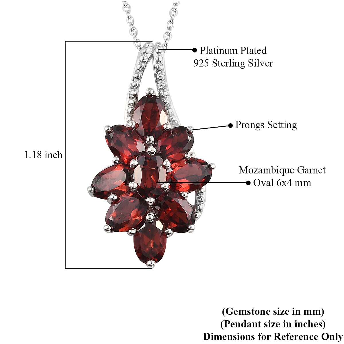 Mozambique Garnet Pendant Necklace 20 Inches in Platinum Over Sterling Silver 5.05 ctw image number 3