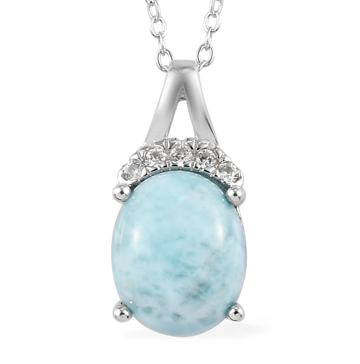 Larimar and White Zircon Pendant Necklace 20 Inches in Platinum Over Sterling Silver 4.60 ctw image number 0