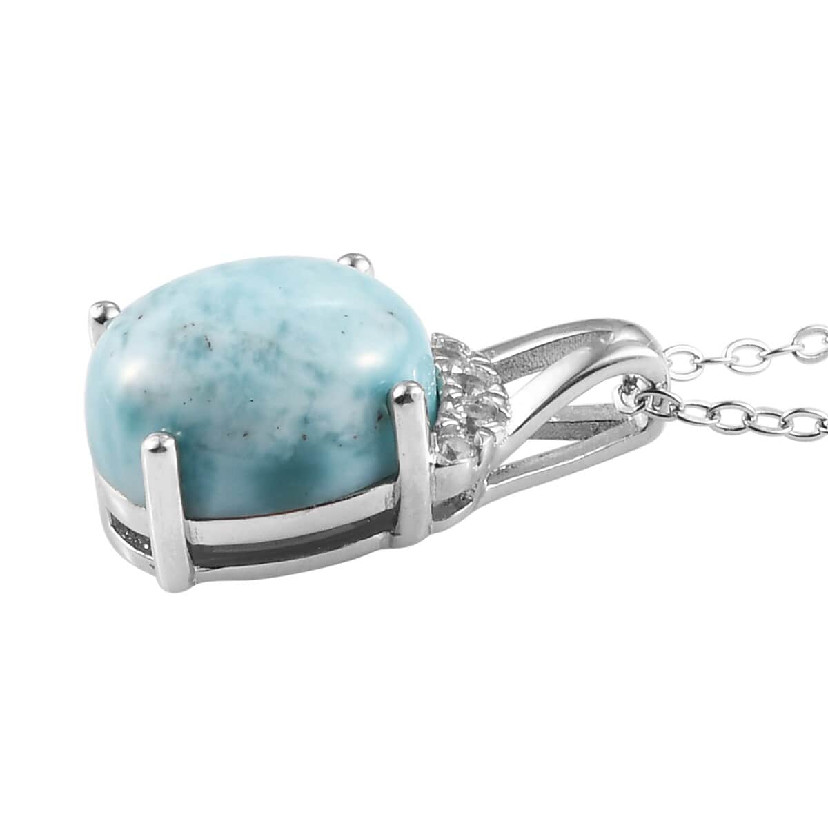 Larimar and White Zircon Pendant Necklace 20 Inches in Platinum Over Sterling Silver 4.60 ctw image number 1