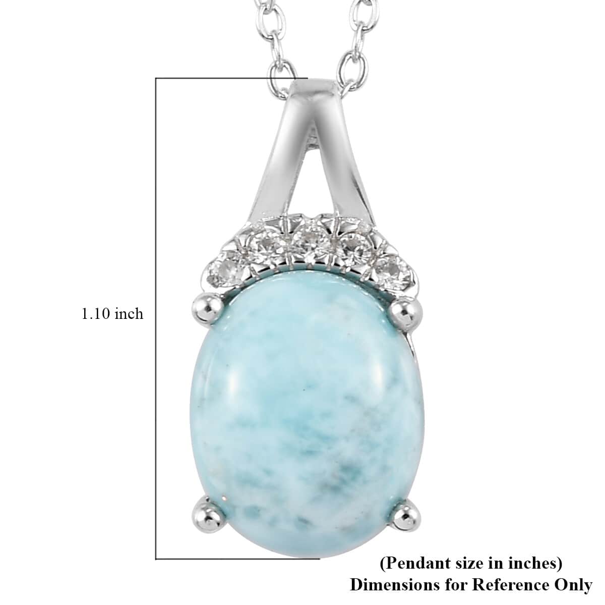 Larimar and White Zircon Pendant Necklace 20 Inches in Platinum Over Sterling Silver 4.60 ctw image number 2