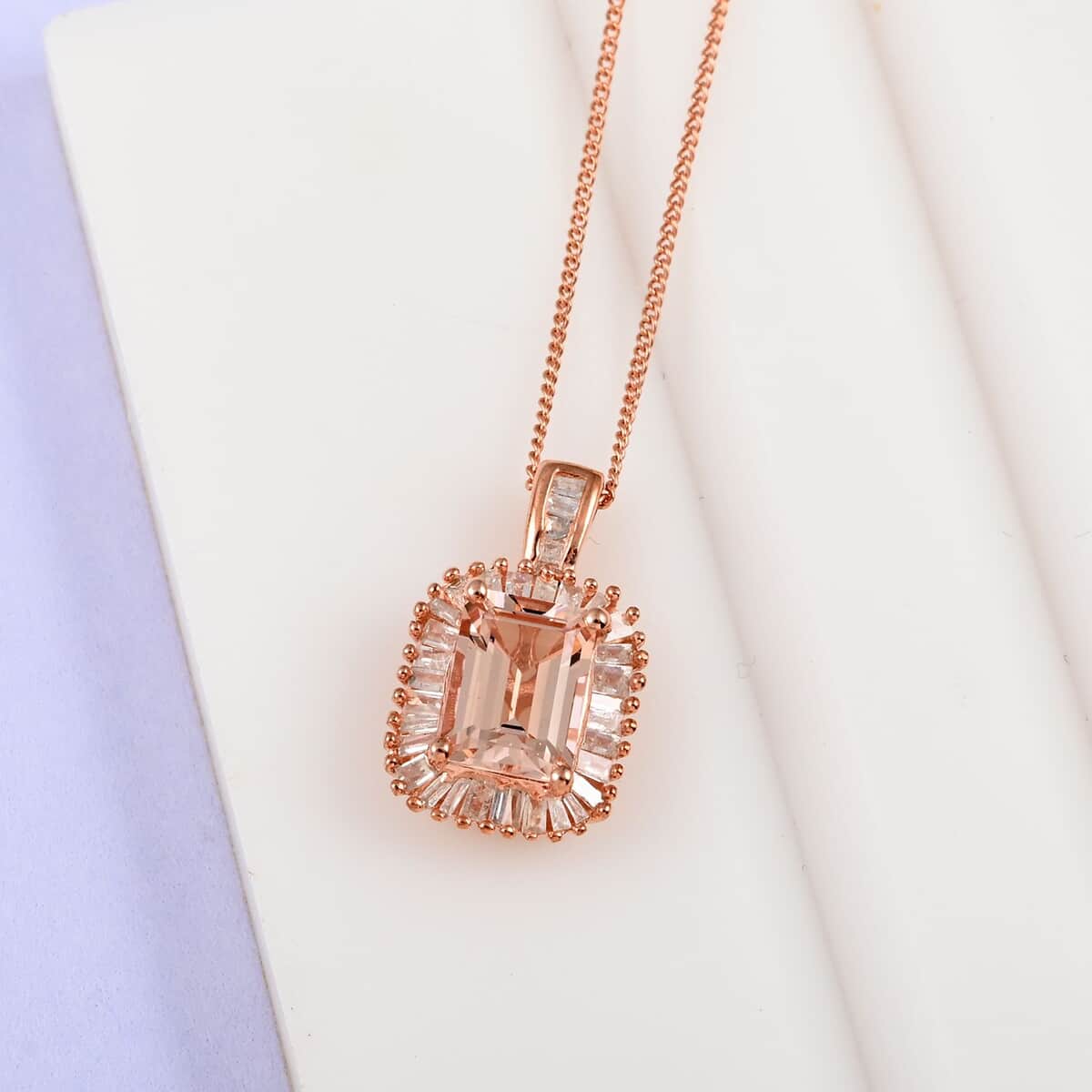 Marropino Morganite and Diamond Pendant Necklace 20 Inches in 14K Rose Gold Over Sterling Silver 1.90 ctw image number 1