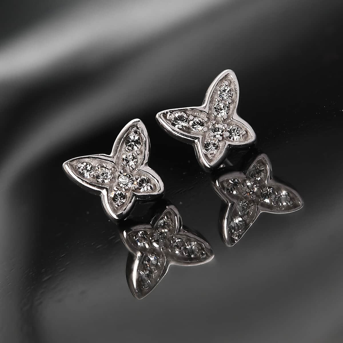 Crystal Stud Earrings in Platinum Over Sterling Silver image number 1