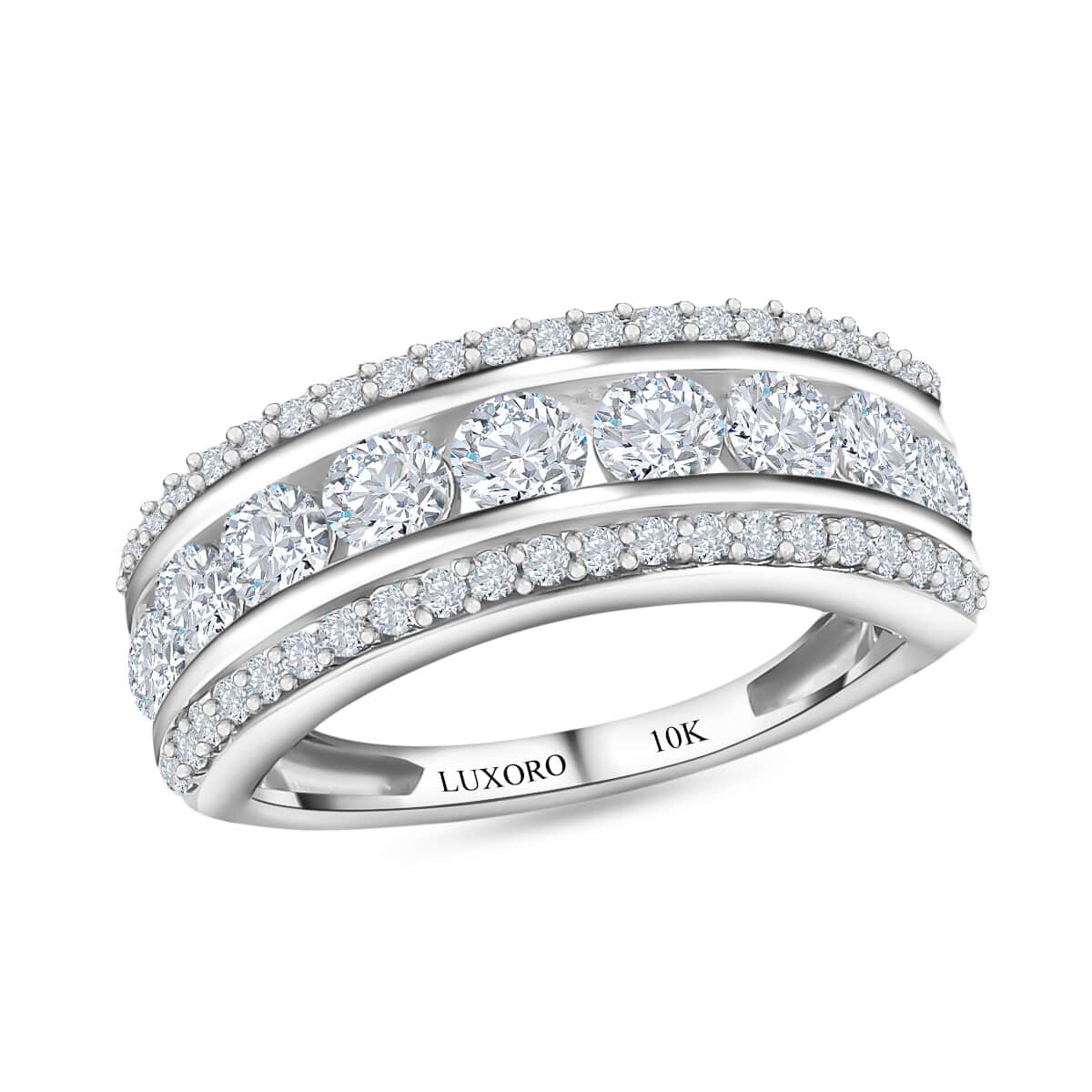 Luxoro Finest CZ Band Ring, 10K White Gold Band Ring, Gold Gifts 2.30 ctw image number 0