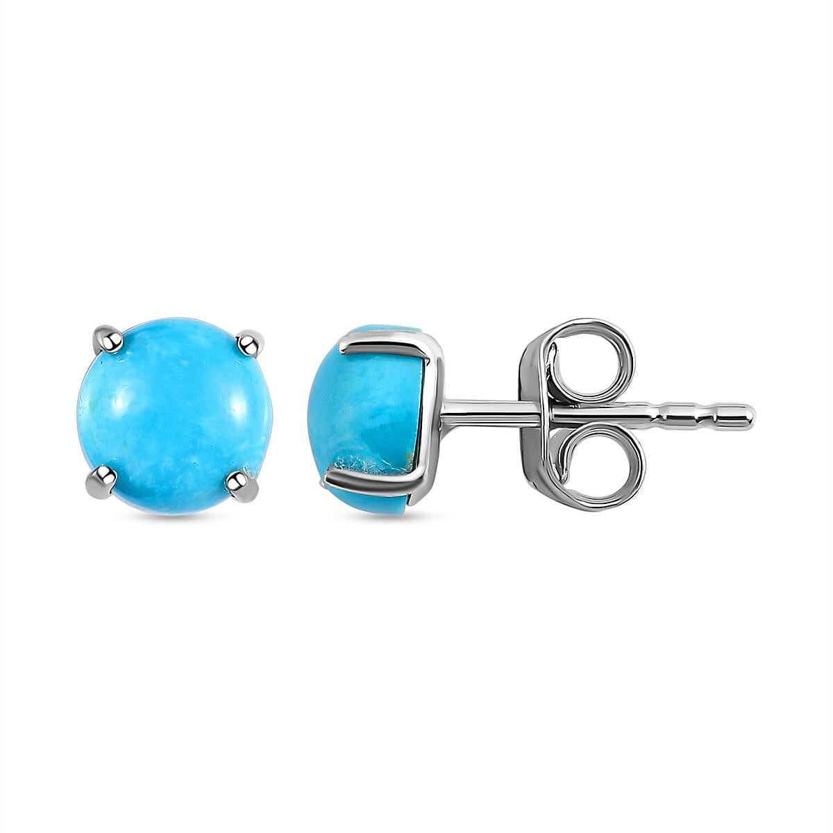 Premium Sleeping Beauty Turquoise Solitaire Stud Earrings in Platinum Over Sterling Silver 1.40 ctw