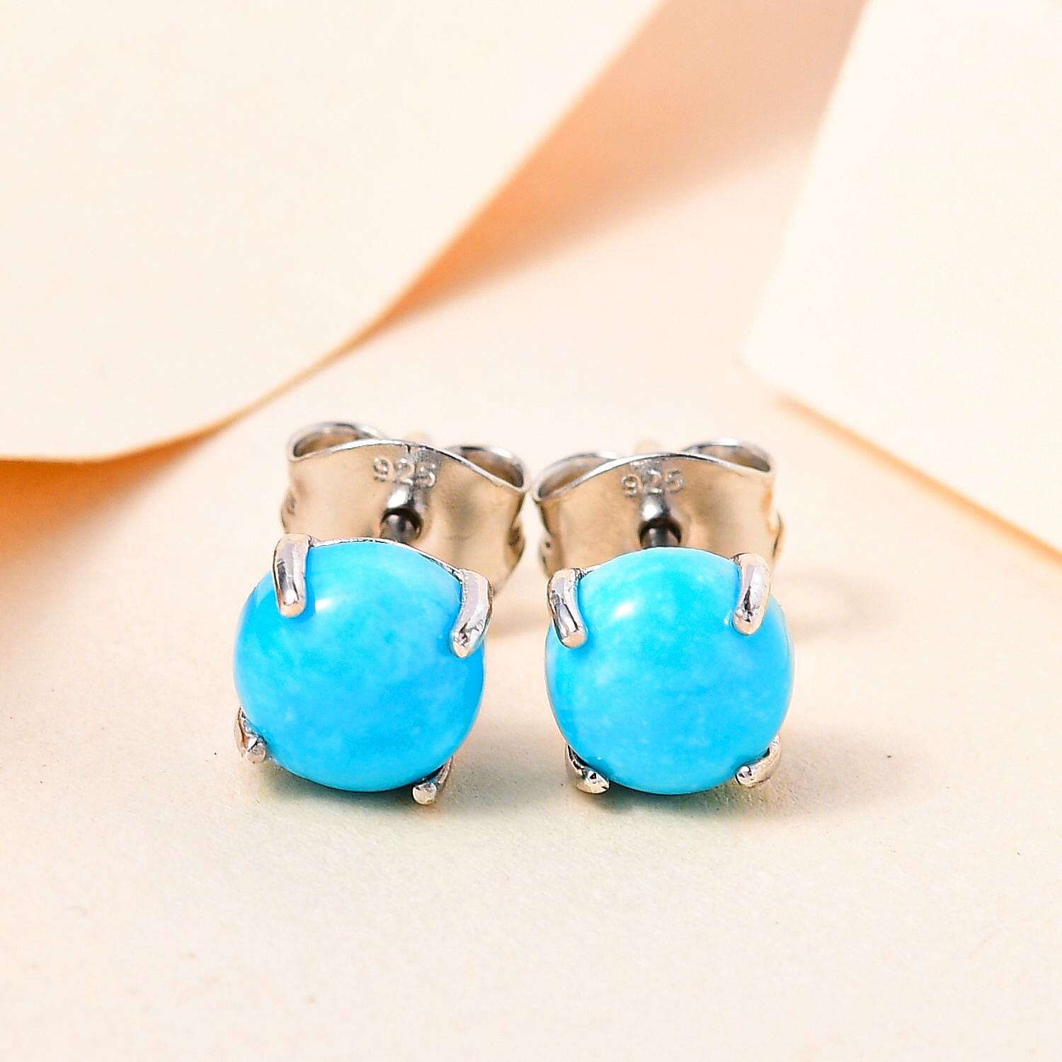 Premium Sleeping Beauty Turquoise Solitaire Stud Earrings in Platinum Over Sterling Silver 1.40 ctw
