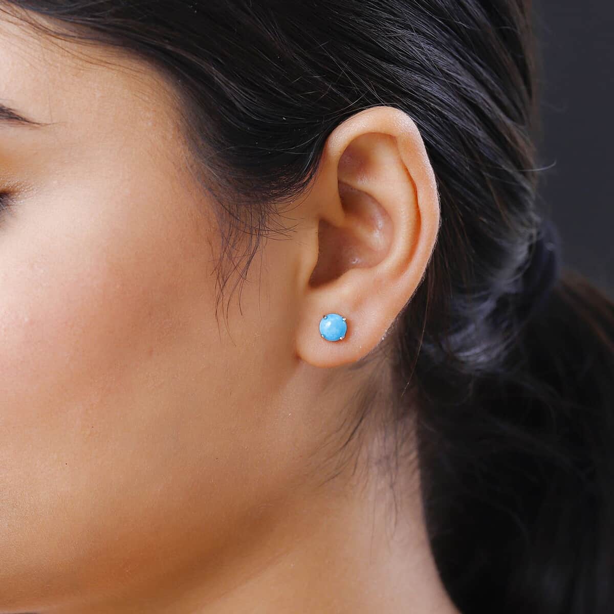 Premium Sleeping Beauty Turquoise Solitaire Stud Earrings in Platinum Over Sterling Silver 1.40 ctw image number 2