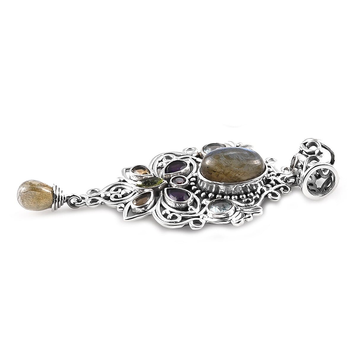 Malagasy Labradorite and Multi Gemstone Pendant in Sterling Silver 10.00 ctw image number 1