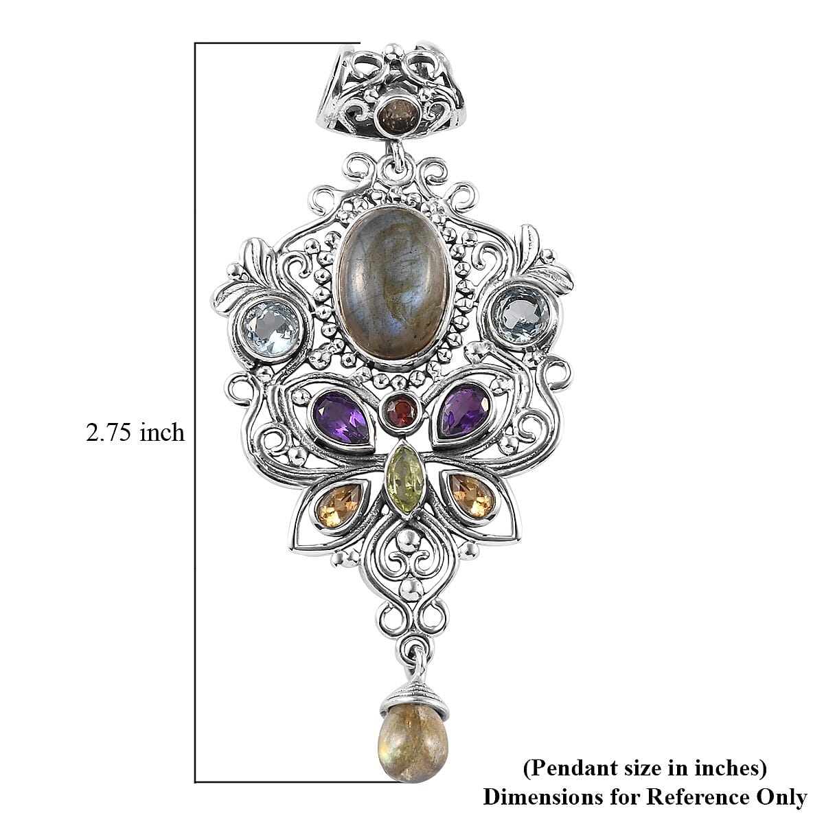 Malagasy Labradorite and Multi Gemstone Pendant in Sterling Silver 10.00 ctw image number 2