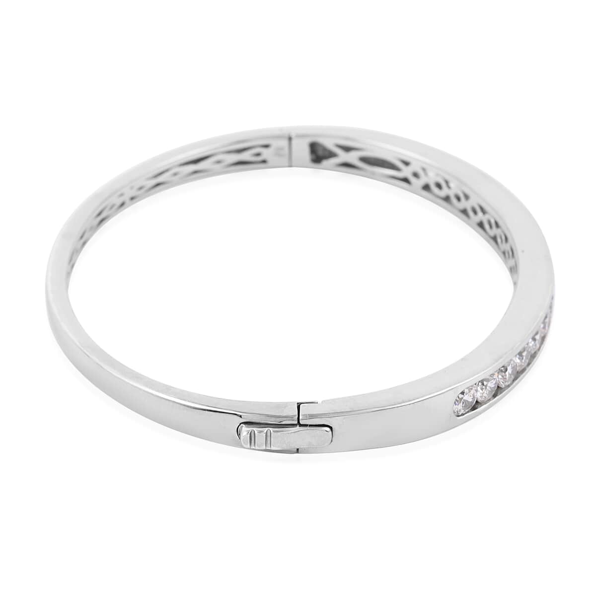 Lustro Stella Made with Finest CZ Bangle Bracelet in Platinum Over Sterling Silver (7.25 In) 18.40 Grams 7.40 ctw image number 2