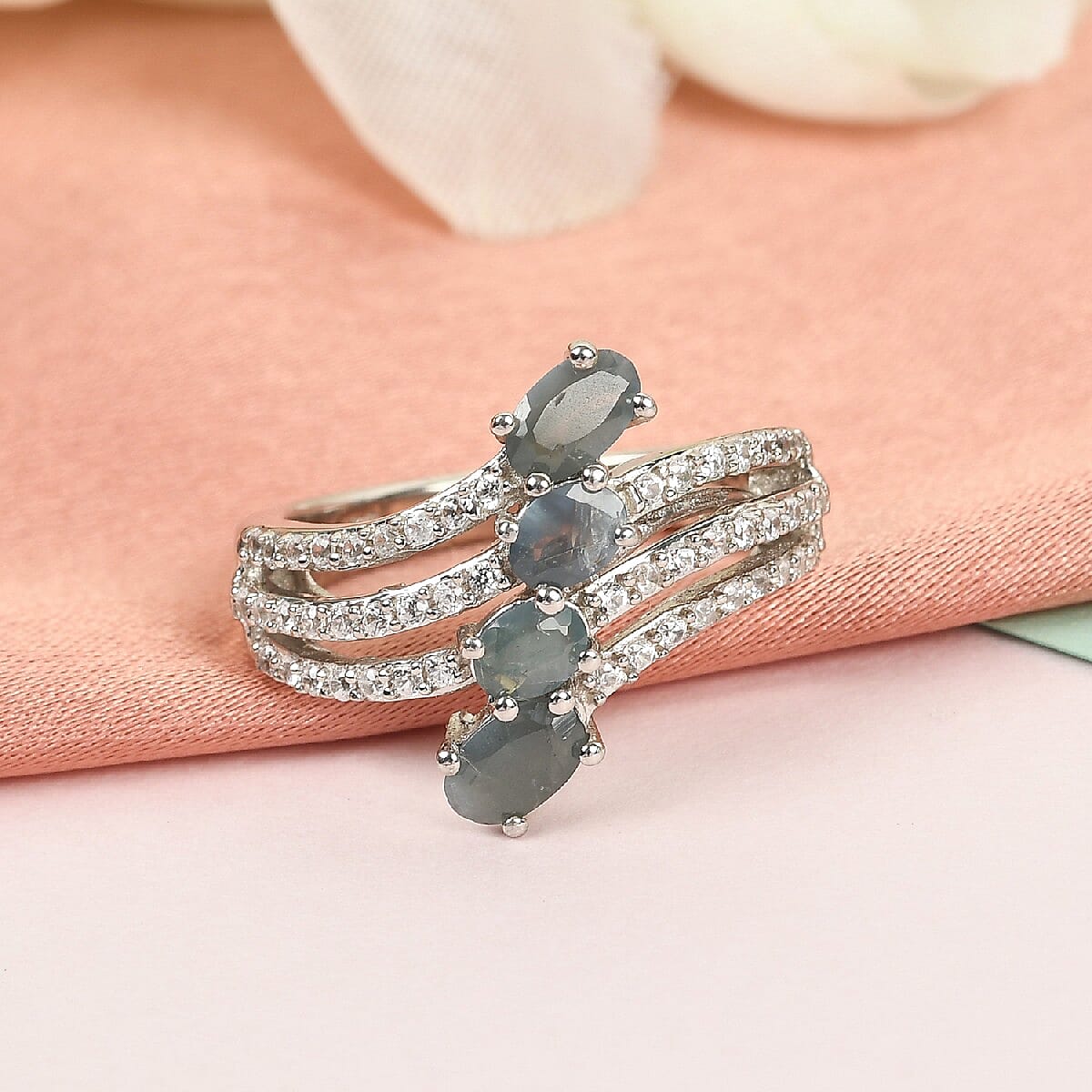 Narsipatnam Alexandrite and Zircon Ring in Platinum Over Sterling Silver (Size 10.0) 1.35 ctw