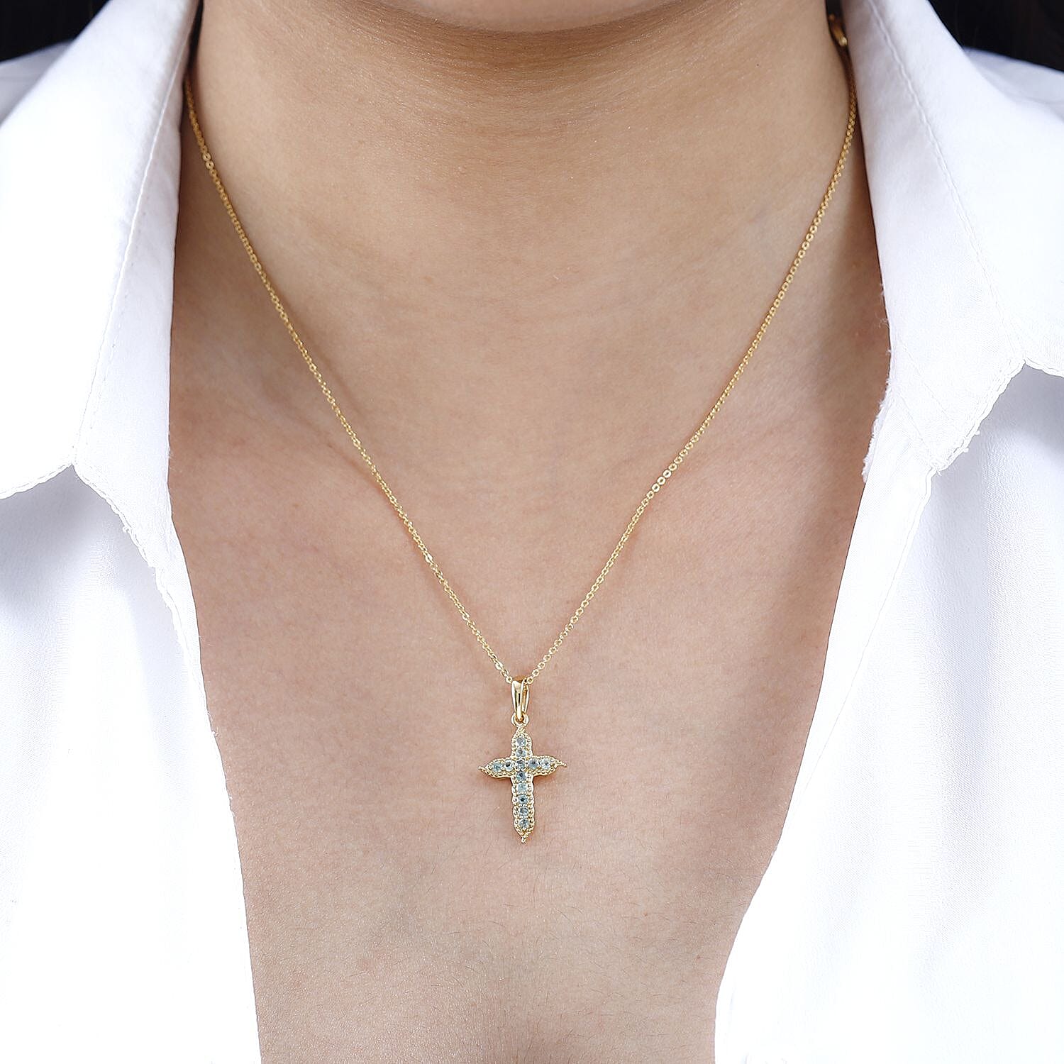 Narsipatnam Alexandrite Cross Pendant Necklace (20 Inches) in Vermeil YG Over Sterling Silver