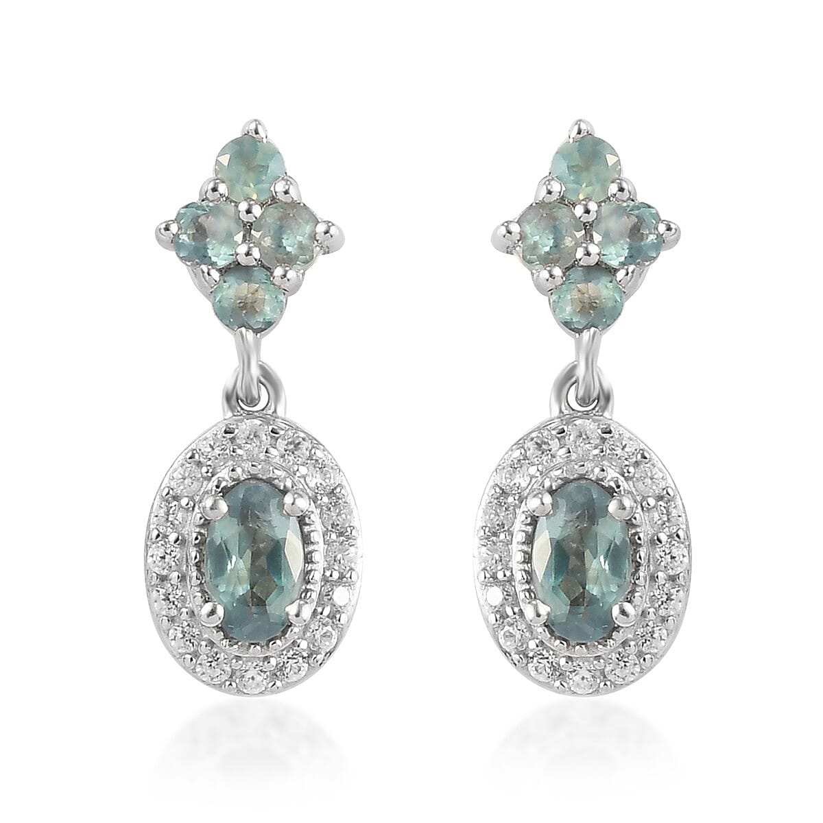 Narsipatnam Alexandrite and Zircon Dangle Earrings in Platinum Over Sterling Silver 1.20 ctw