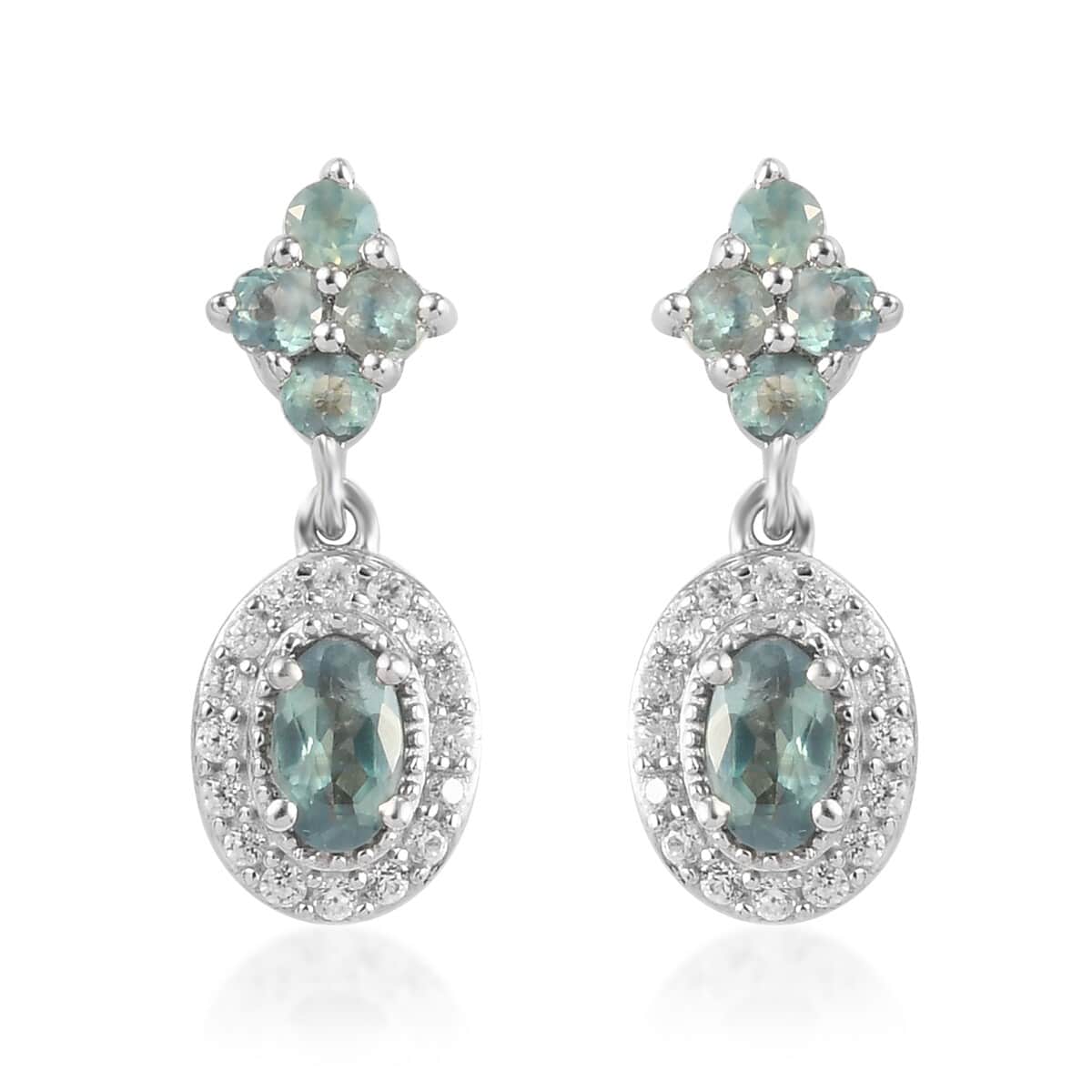Narsipatnam Alexandrite and Zircon Dangle Earrings in Platinum Over Sterling Silver 1.20 ctw image number 0