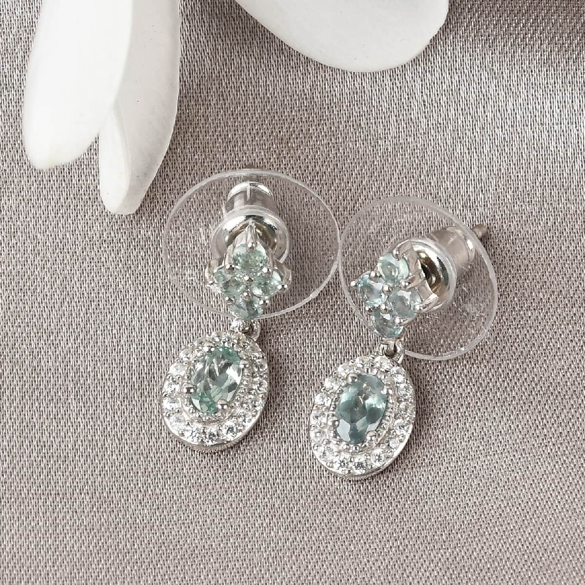Narsipatnam Alexandrite and Zircon Dangle Earrings in Platinum Over Sterling Silver 1.20 ctw image number 1