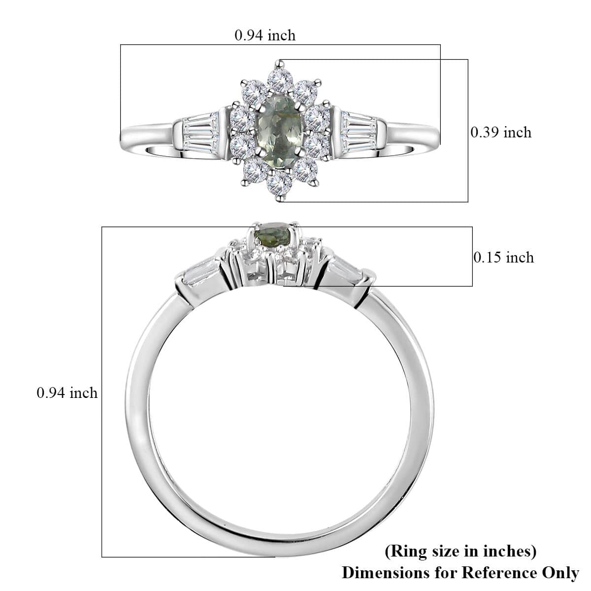 Narsipatnam Alexandrite and White Zircon 0.85 ctw Halo Ring in Platinum Over Sterling Silver (Size 10.0) image number 5