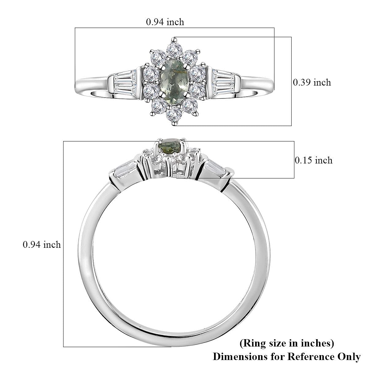 Narsipatnam Alexandrite and White Zircon Halo Ring in Platinum Over Sterling Silver (Size 5.0) 0.85 ctw