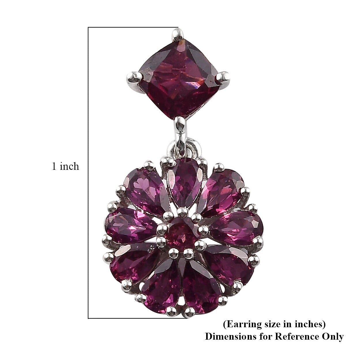 Orissa Rhodolite Garnet Earrings in Platinum Over Sterling Silver 9.40 Grams 7.60 ctw image number 2