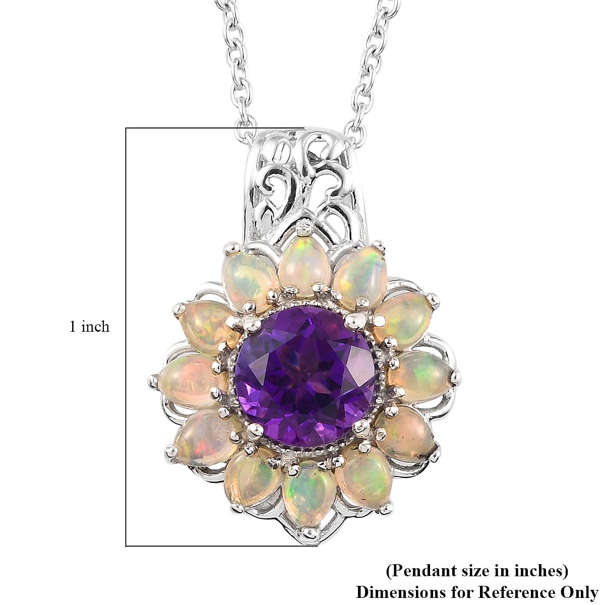Moroccan Amethyst and Ethiopian Welo Opal Pendant Necklace 20 Inches in Platinum Over Sterling Silver 5.25 ctw image number 3