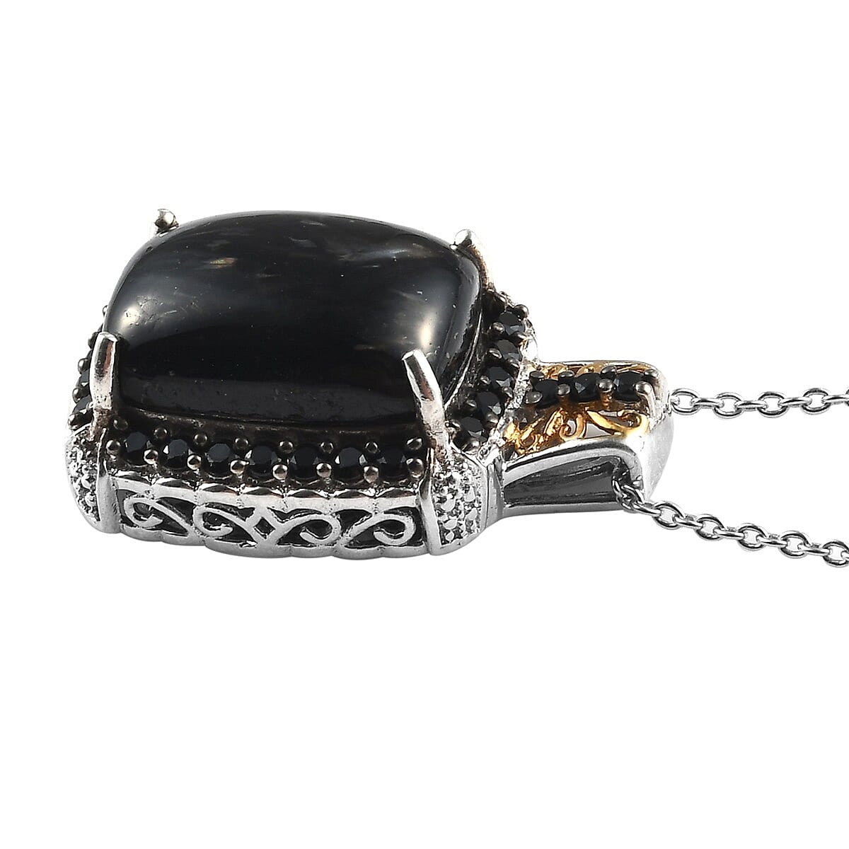Indian Black Star Diopside and Thai Black Spinel Pendant Necklace 20In in Vermeil YG and Platinum Over Sterling Silver 15.70 ctw image number 2