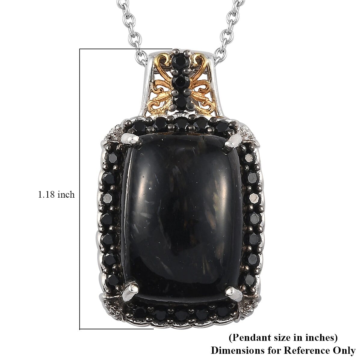 Indian Black Star Diopside and Thai Black Spinel Pendant Necklace 20In in Vermeil YG and Platinum Over Sterling Silver 15.70 ctw image number 3