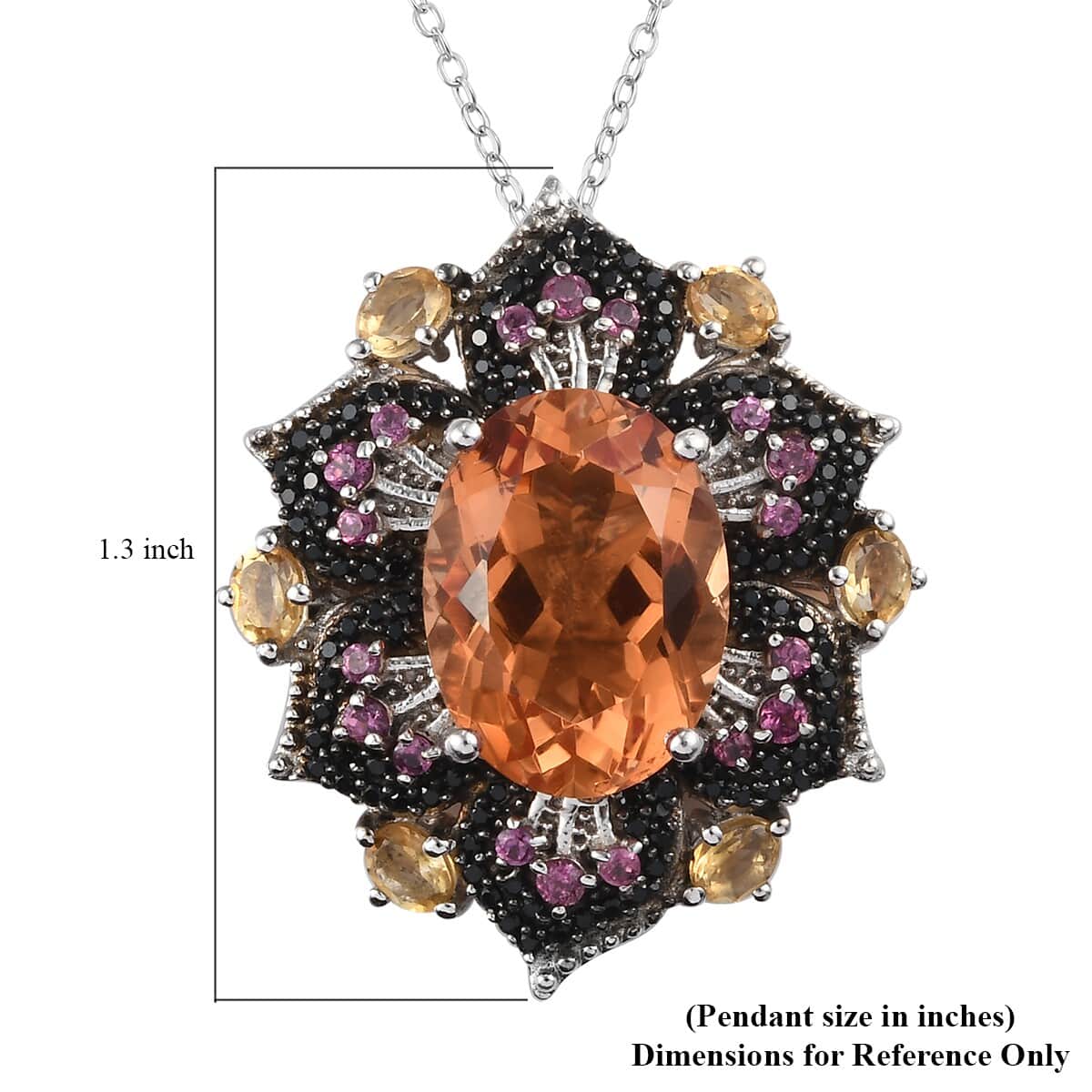 Sunfire Orange Quartz and Multi Gemstone Pendant Necklace 20 Inches in Platinum Over Sterling Silver 9 Grams 15.55 ctw image number 3