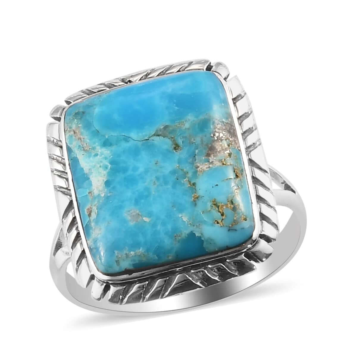 SANTA FE Style Kingman Turquoise Ring in Black Oxidized Sterling Silver (Size 10.0)  12.50 ctw image number 0