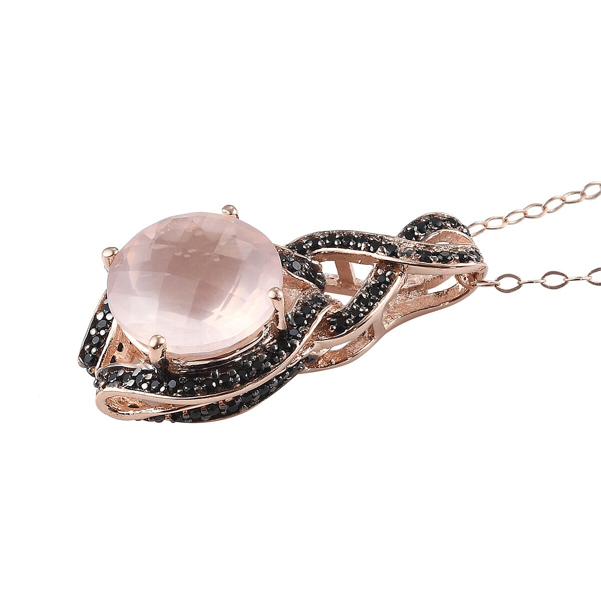 Rose Quartz and Thai Black Spinel Pendant Necklace 20 Inches in 14K Rose Gold Over Sterling Silver 9.60 Grams 8.20 ctw image number 2