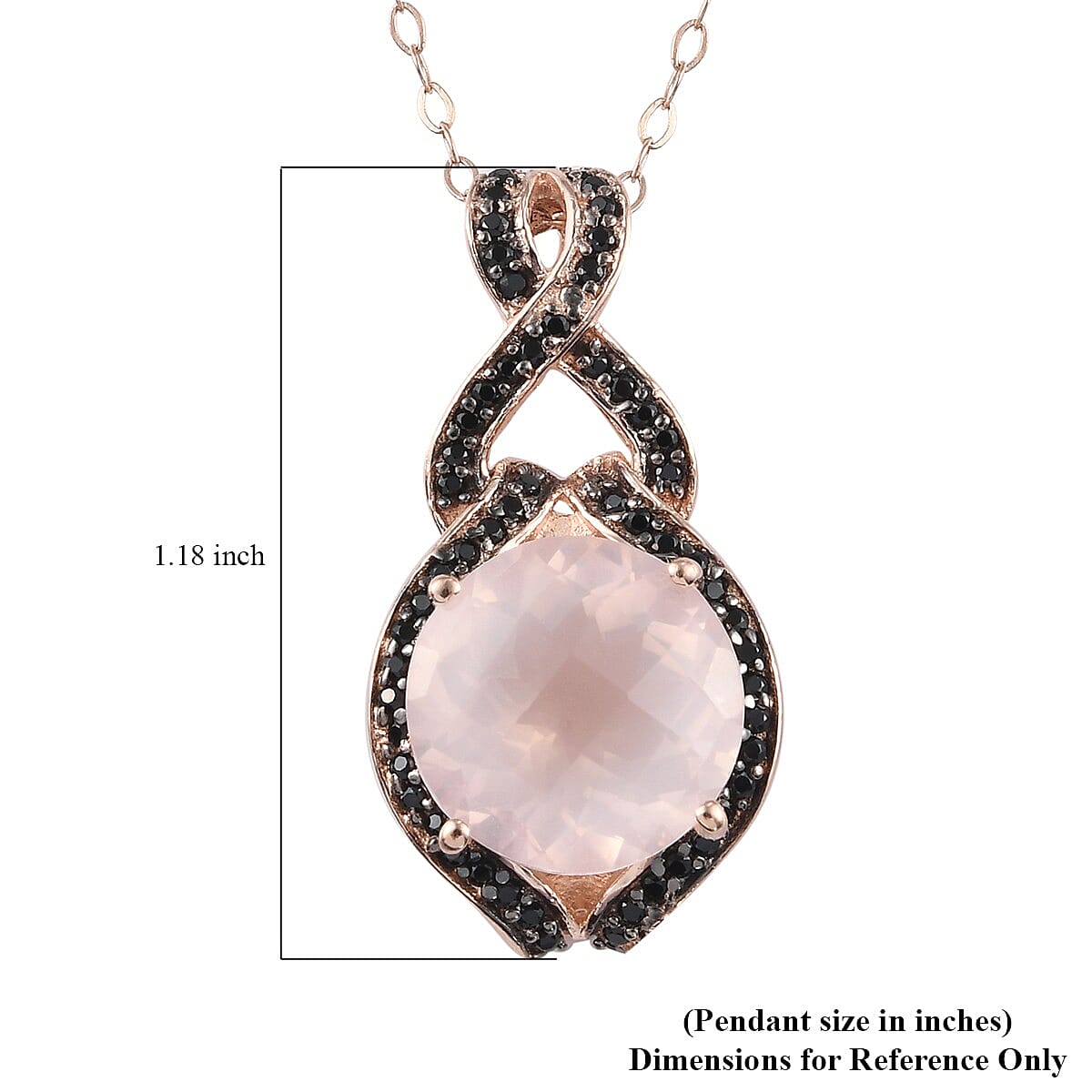 Rose Quartz and Thai Black Spinel Pendant Necklace 20 Inches in 14K Rose Gold Over Sterling Silver 9.60 Grams 8.20 ctw image number 3