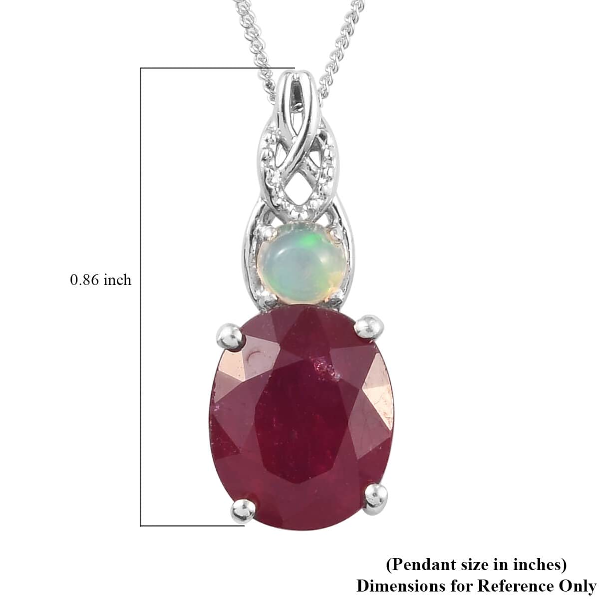 Niassa Ruby and Ethiopian Welo Opal Pendant Necklace 20 Inches in Platinum Over Sterling Silver 5.10 ctw image number 3