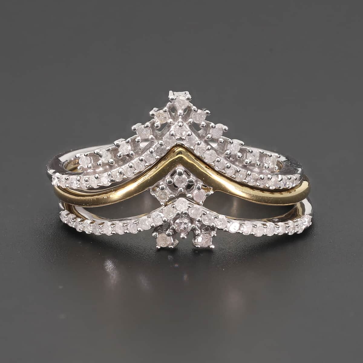 Diamond Stackable Ring in Vermeil Yellow Gold and Platinum Over Sterling Silver (Size 6.0) 0.33 ctw image number 1