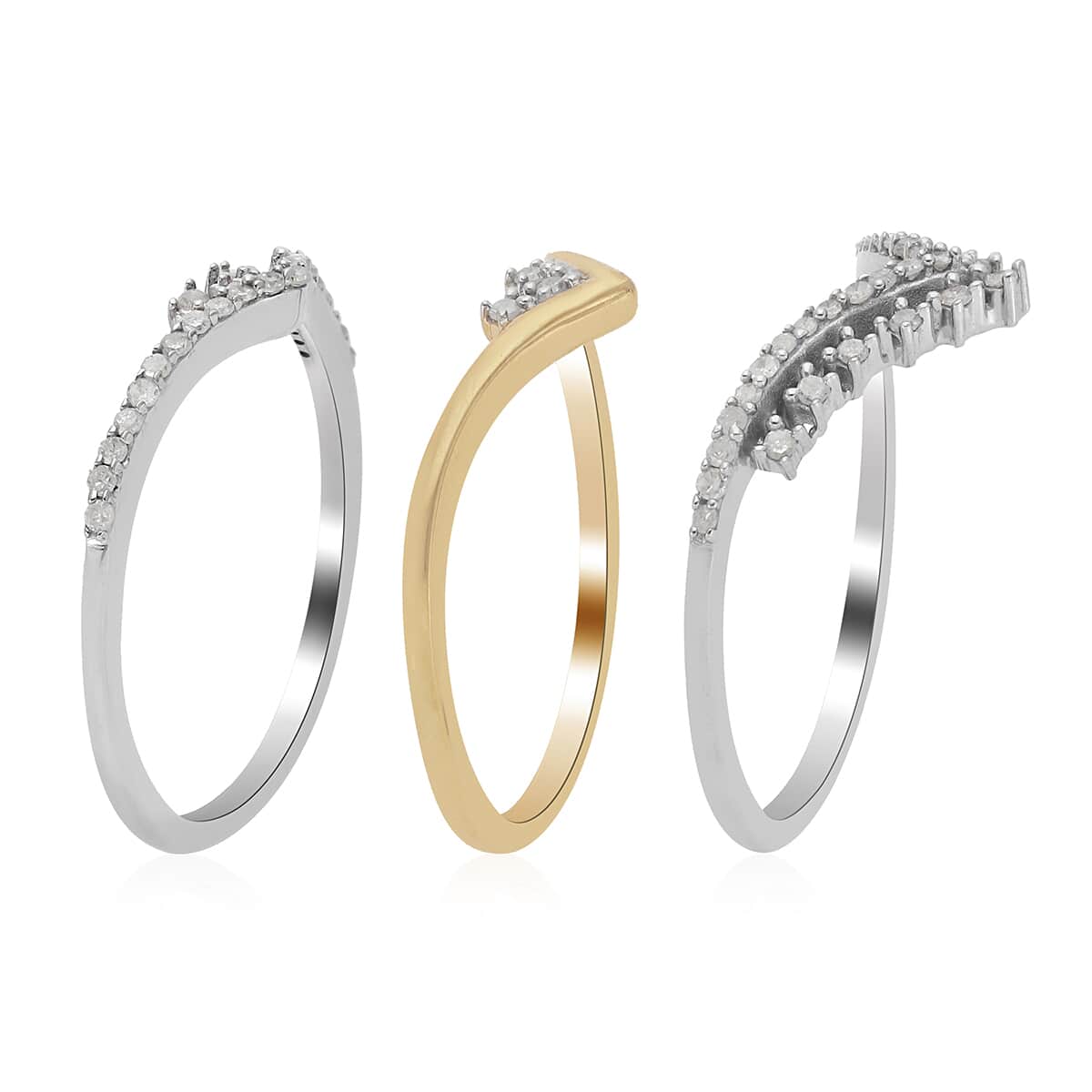 Diamond Stackable Ring in Vermeil Yellow Gold and Platinum Over Sterling Silver (Size 6.0) 0.33 ctw image number 3