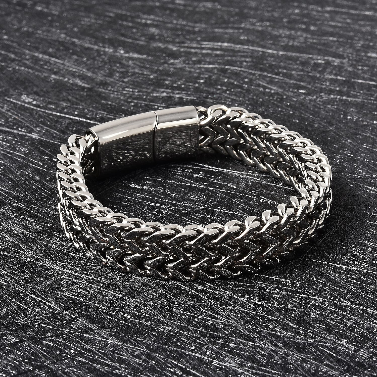 Fashionable Two Row Spiga Chain Bracelet in Stainless Steel (7.50 In)
