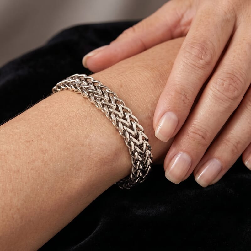 Fashionable Two Row Spiga Chain Bracelet in Stainless Steel (7.50 In)