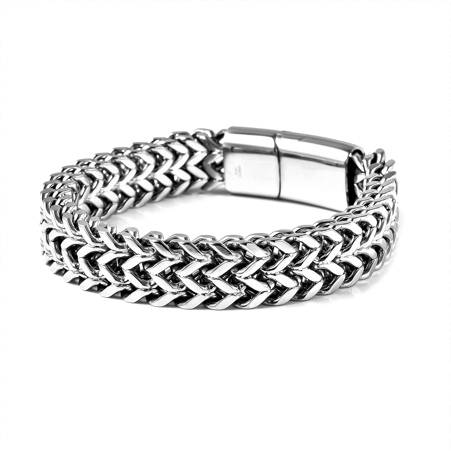 Fashionable Two Row Spiga Chain Bracelet in Stainless Steel (7.50 In)